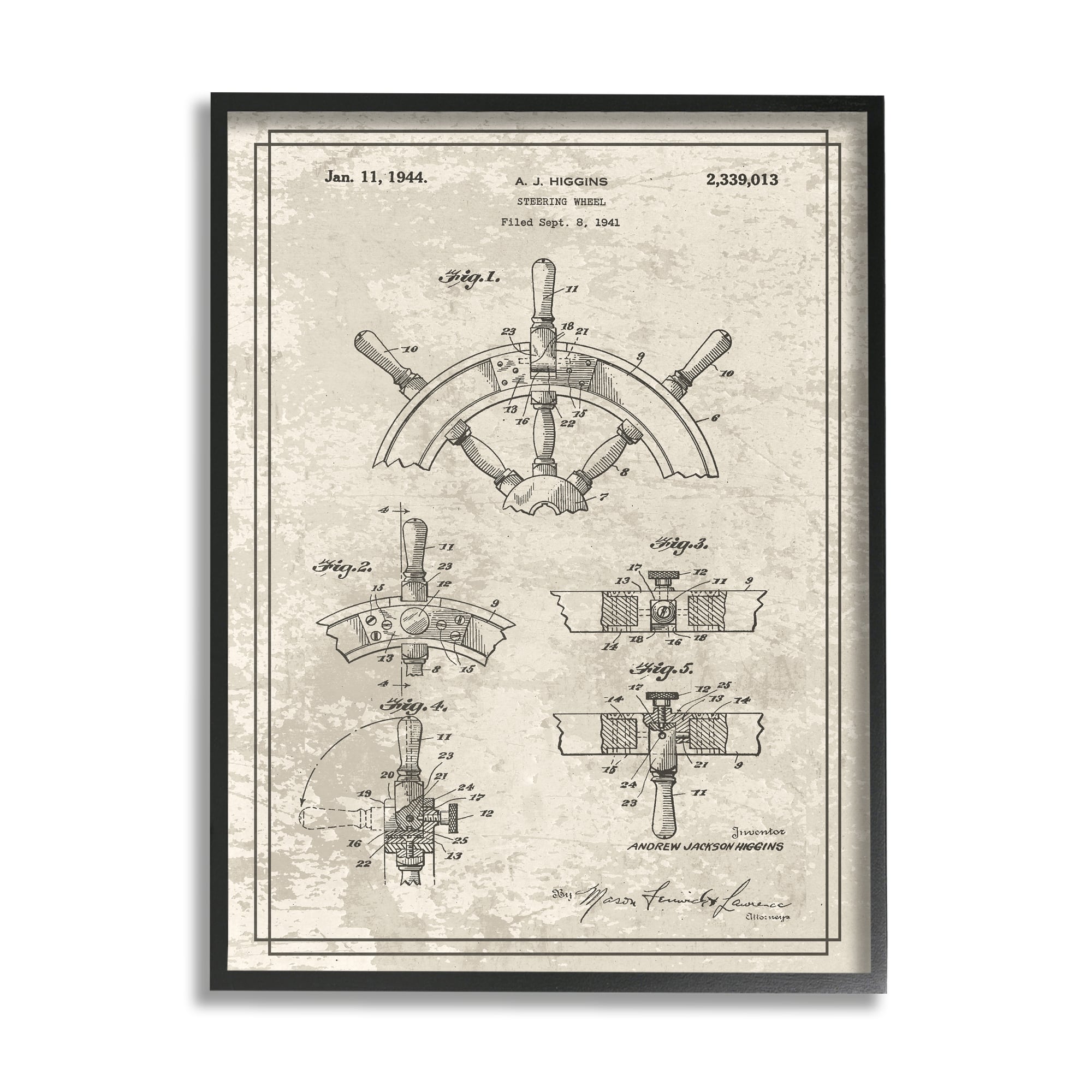 Stupell Industries Vintage Ship Steering Wheel Diagram Interior View in Frame Wall Art